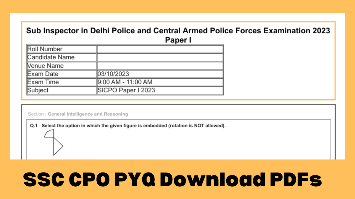 SSC CPO PYQ, Download Previous Year Paper PDFs