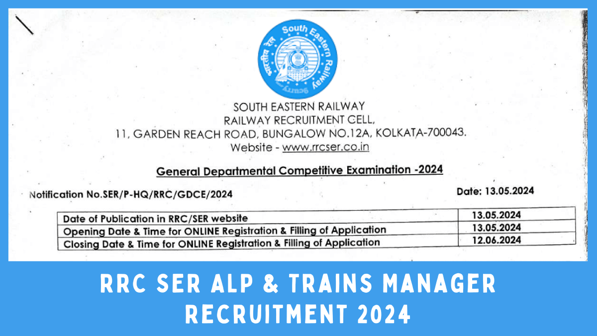 RRC SER ALP Train Manager Recruitment 2024, Last 2 Days to Apply for 1202 Vacancies